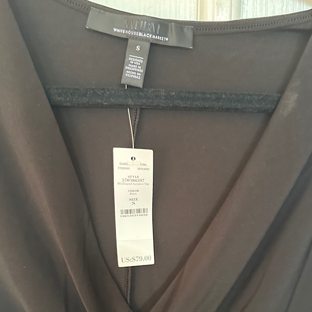 White House Black Market Elegant Black Wrap Blouse - Picture 3 of 5
